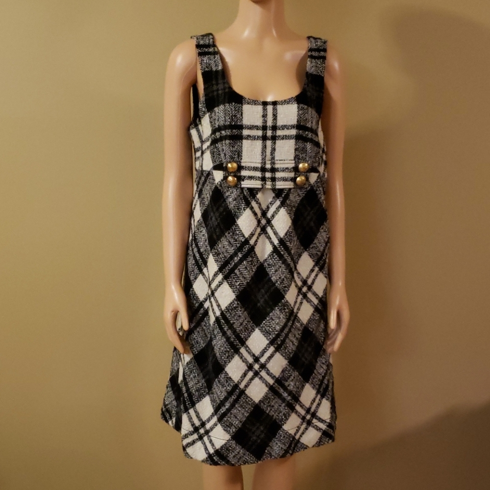Juicy Couture Black and White Plaid Midi Dress